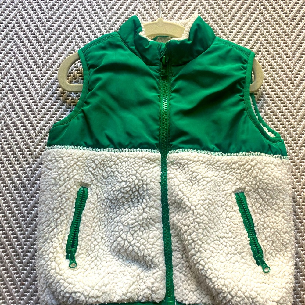 Janie and Jack Green and White Sherpa Vest